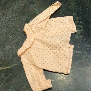 Mi le Bebe;0-3 months;light pink long-sleeved top w/ embroidered gray polka dots